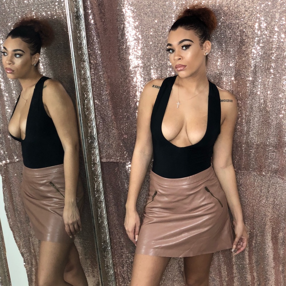 Nude Leather Skirt